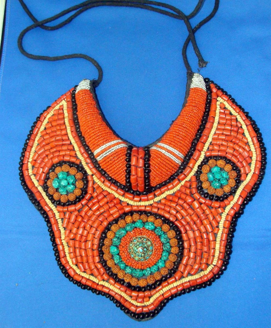 Tibetan Nepal Coral & Turquoise Necklace: Dimensions: 13" by 12.5"