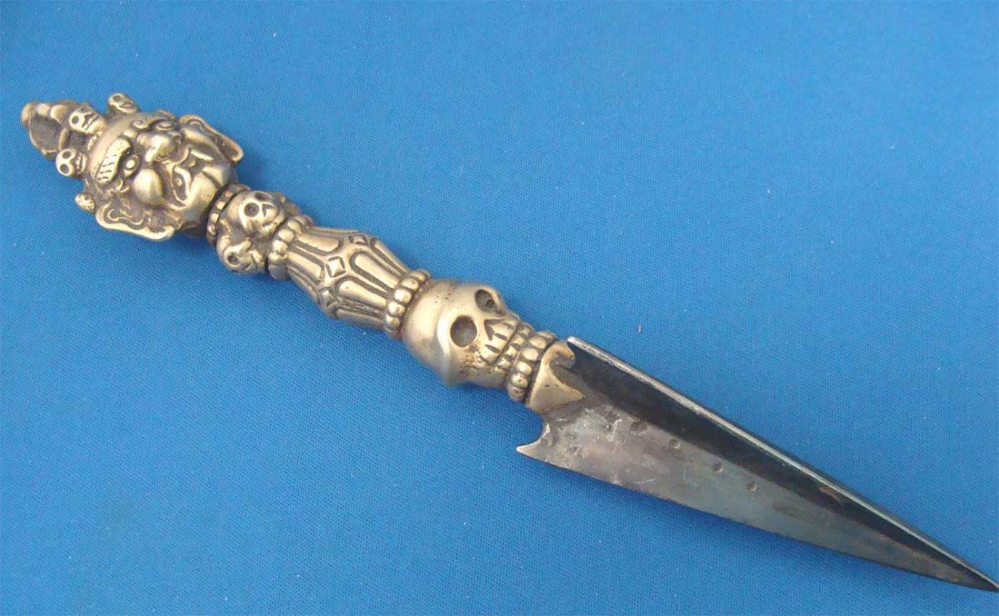 Antique Tibetan Nepal Ceremonial Bronze Phurba Dagger: Dimensions 10" long KPA24W7