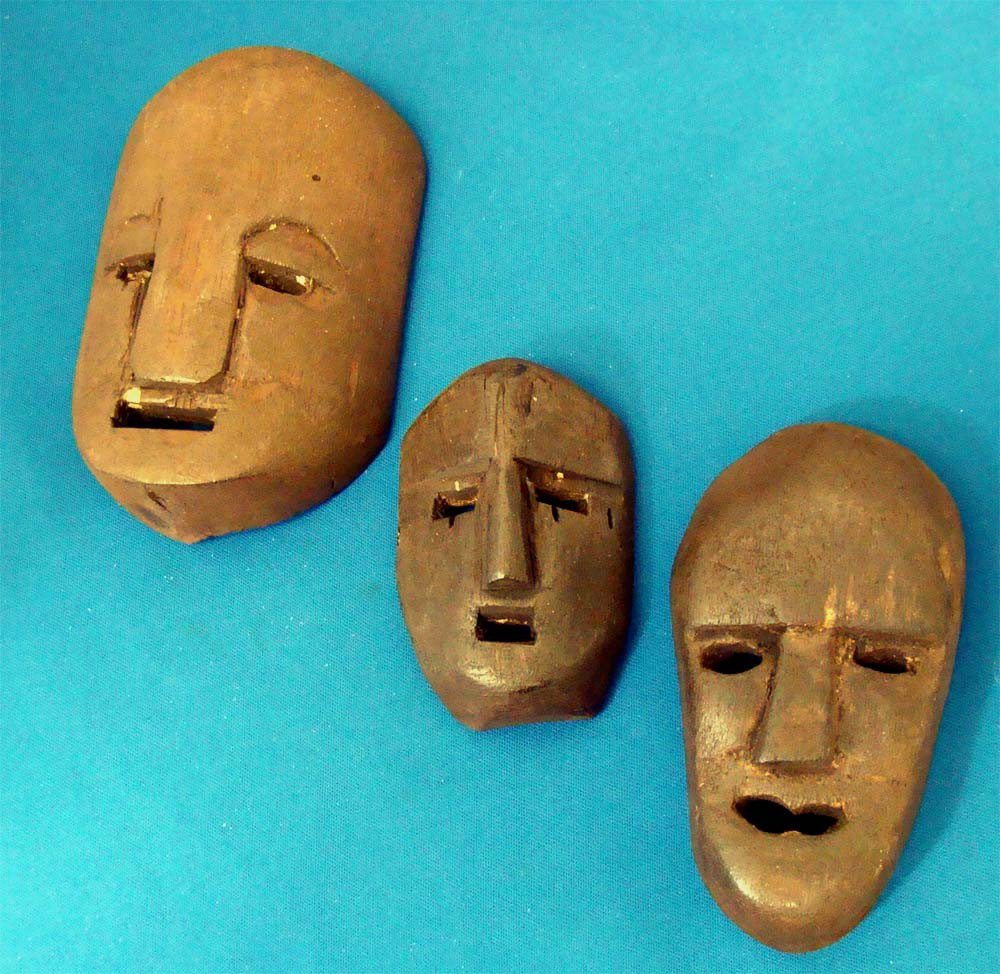 Lot of Three Nepalese Small Ritual Masks Wood: NO RESERVE! dimensions 4" by 3", 4" by 2.5", and 2.5" by 2"