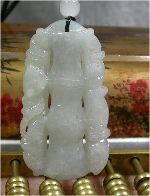 Light Lavender JADE JADEITE PENDANT Bat Bamboo Amulet: Dimensions: 43 mm X 24 mm X 7 mm, 100% Natural Grade A Jadeite, AJK2W4