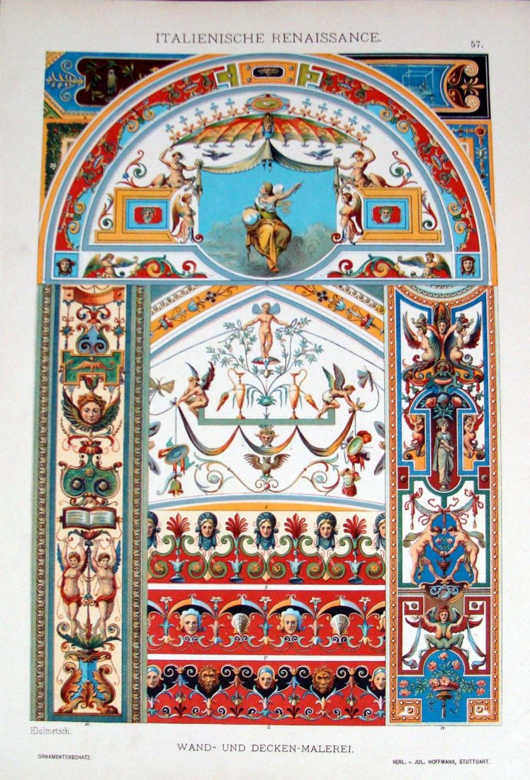History of Ornaments & Design Circa 1860 Hoffmann, Stut: Colored Chromo Lithograph, Dimensions: 13.5" by 9.5" Plate 57 BK1W20
