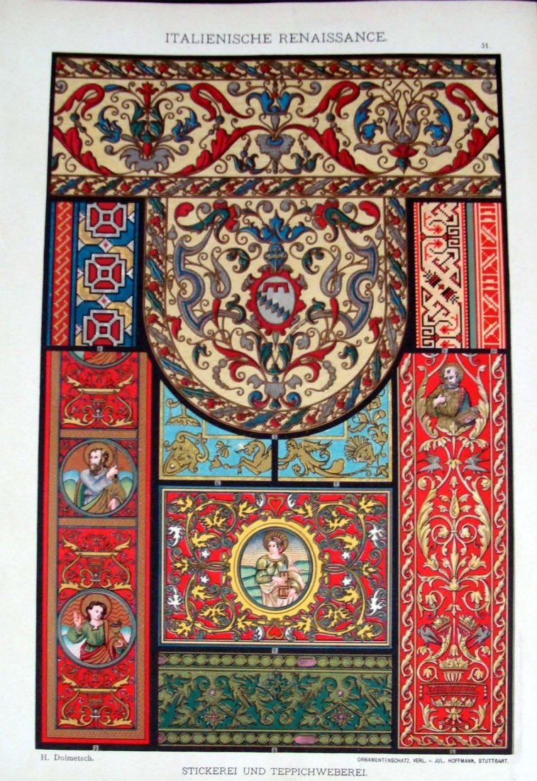 History of Ornaments & Design Circa 1860 Hoffmann, Stut: Colored Chromo Lithograph, Dimensions: 13.5" by 9.5" Plate 51 BK1W20
