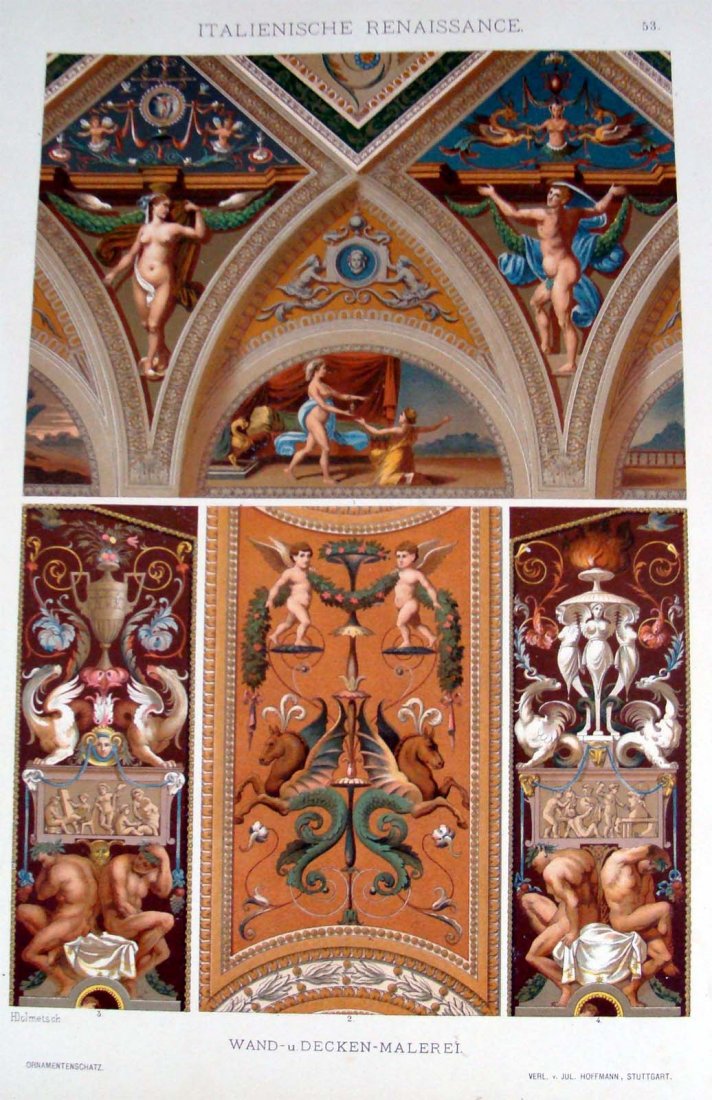 History of Ornaments & Design Circa 1860 Hoffmann, Stut: Colored Chromo Lithograph, Dimensions: 13.5" by 9.5" Plate 53 BK1W20