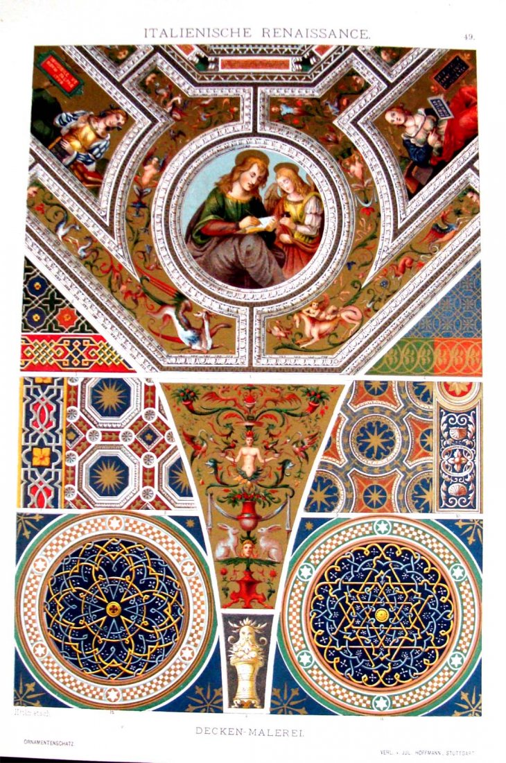 History of Ornaments & Design Circa 1860 Hoffmann, Stut: Colored Chromo Lithograph, Dimensions: 13.5" by 9.5" Plate 49 BK1W20