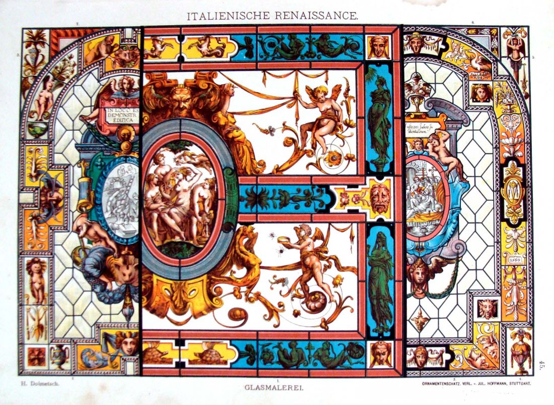 History of Ornaments & Design Circa 1860 Hoffmann, Stut: Colored Chromo Lithograph, Dimensions: 13.5" by 9.5" Plate 45 BK1W20