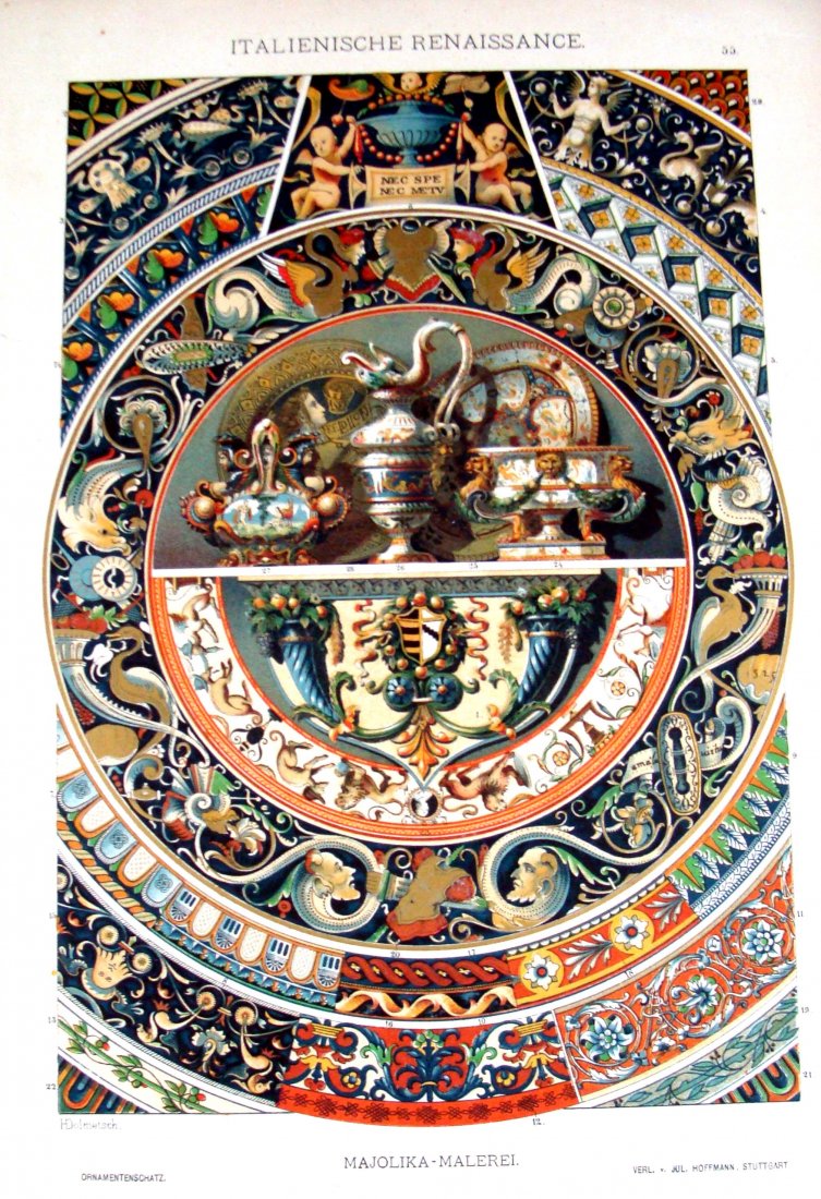 History of Ornaments & Design Circa 1860 Hoffmann, Stut: Colored Chromo Lithograph, Dimensions: 13.5" by 9.5" Plate 55 BK1W20