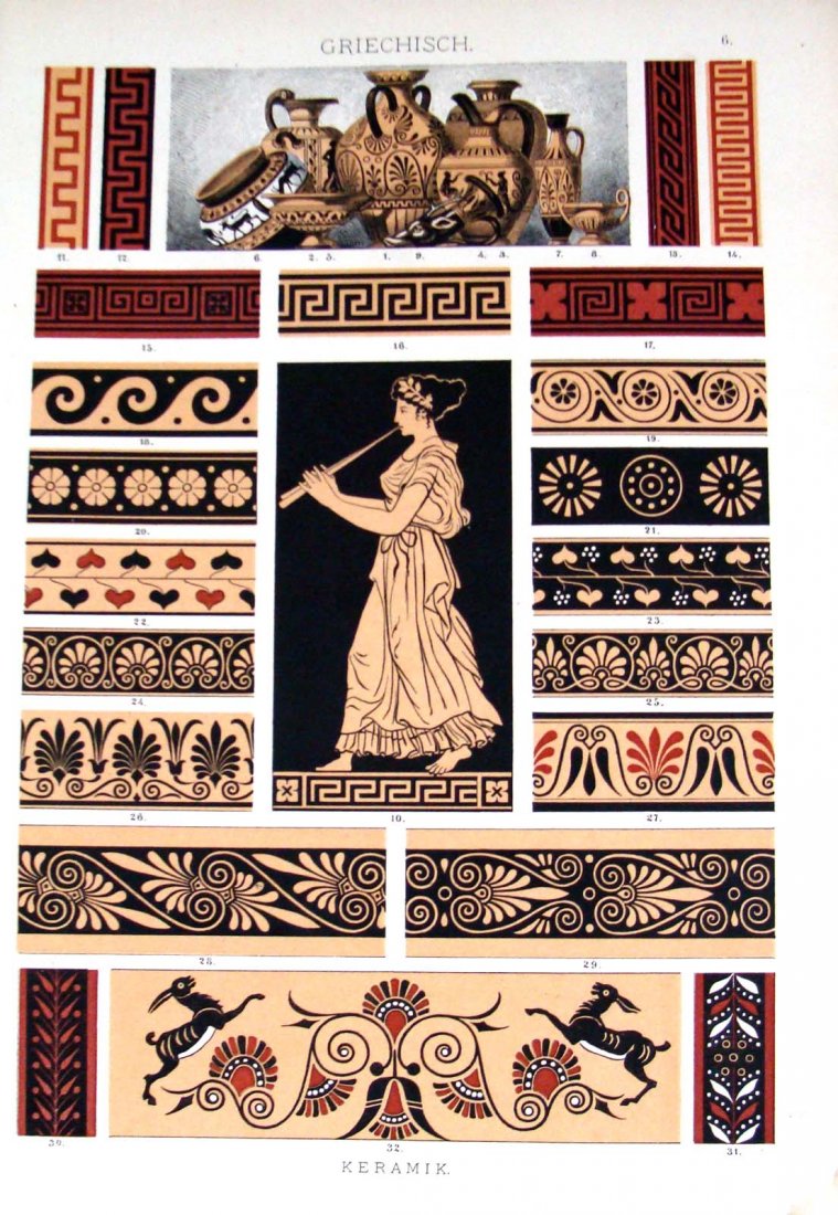 History of Ornaments & Design Circa 1860 Hoffmann, Stut: Colored Chromo Lithograph, Dimensions: 13.5" by 9.5" Plate 6 BK1W20