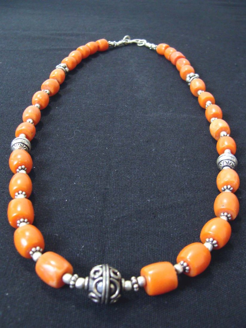Nepal Coral Beaded Mula Silver Necklace 20": Dimensions 20" length TAK7W3