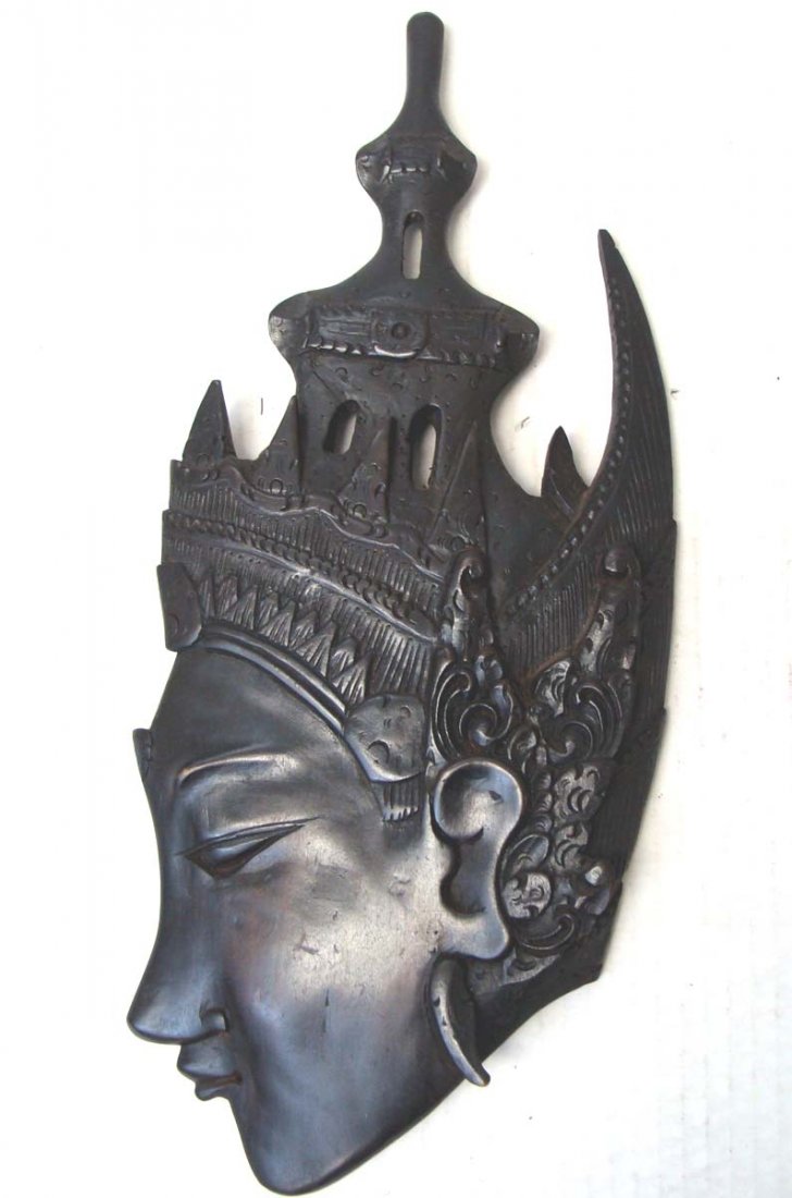 Nepal Carved Black Wood Mask: Dimensions: 14" tall by 6" wide