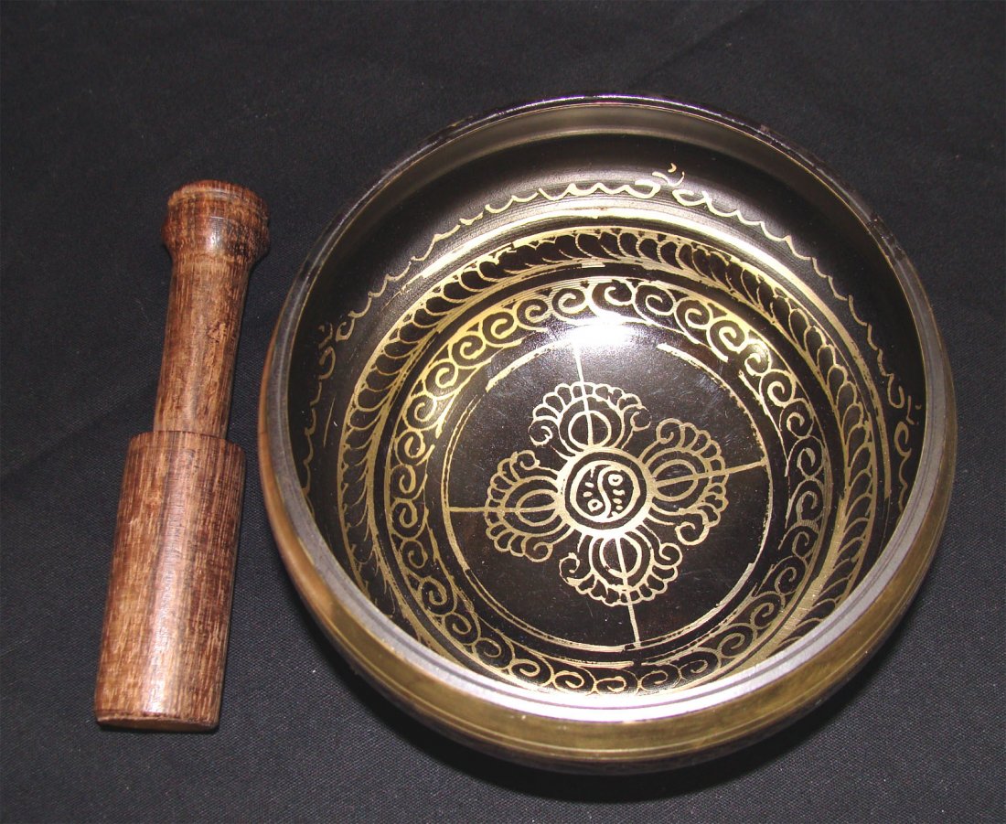 Nepal Bronze Metal Etched Singing Bowl: Dimensions: 2.5" by 4.5"