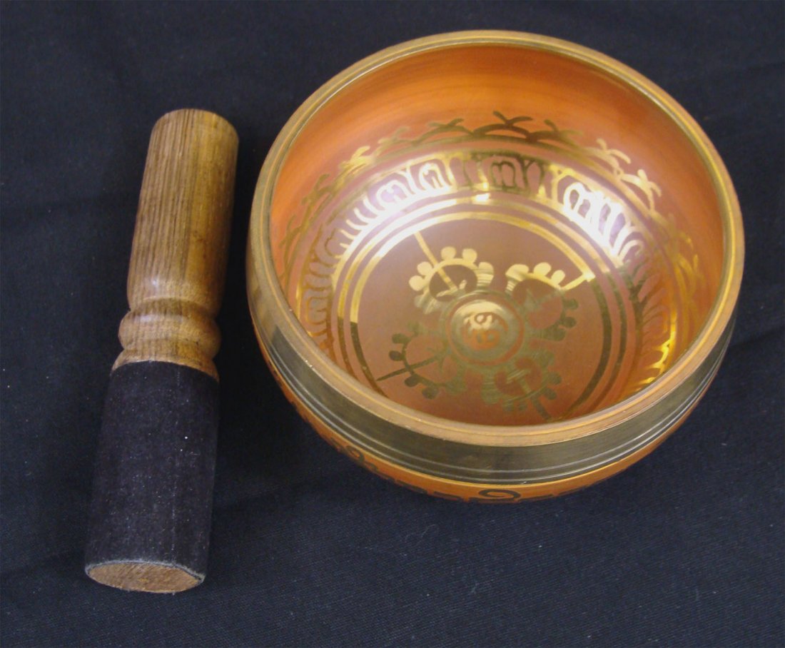 Nepal Bronze Metal Etched Singing Bowl: dimensions: 2" by 4"
