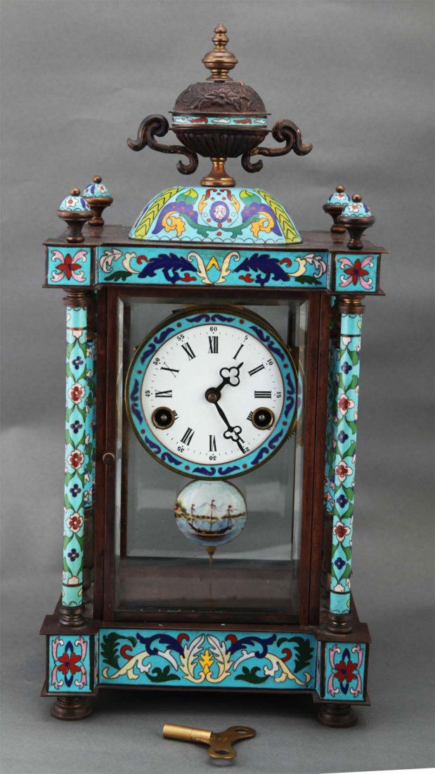 Antique chinese cloisonne clock 19thC qing dynasty