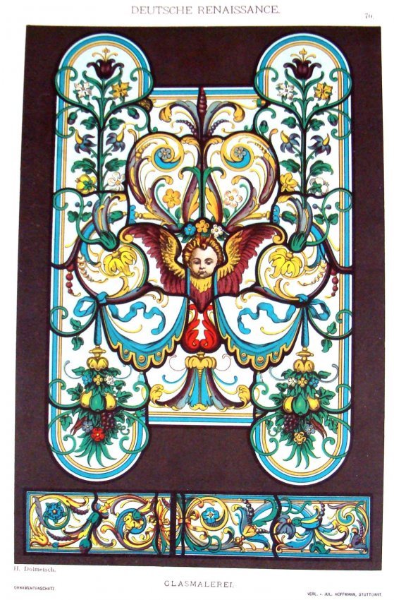 History of Ornaments & Design Circa 1860 Hoffmann, Stut: Colored Chromo Lithograph, Dimensions: 13.5" by 9.5" Plate 70 BK1W20
