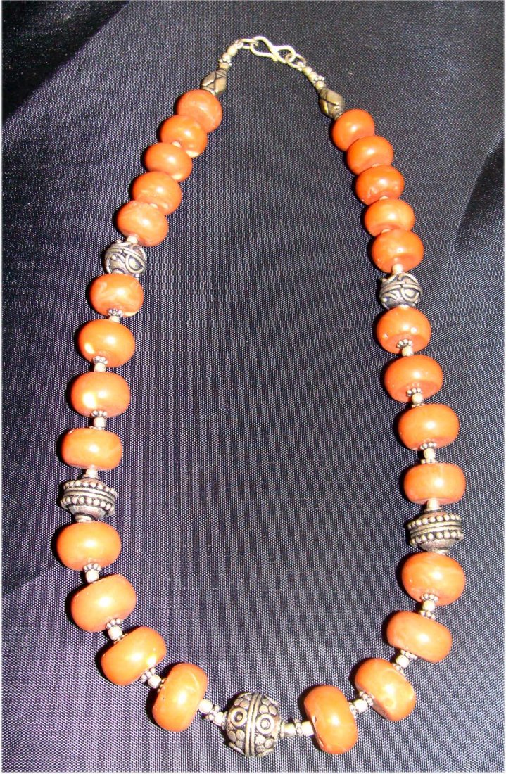 Nepal Beeswax Beads & Silver Beaded Necklace: K10W6 dimensions: 18" long