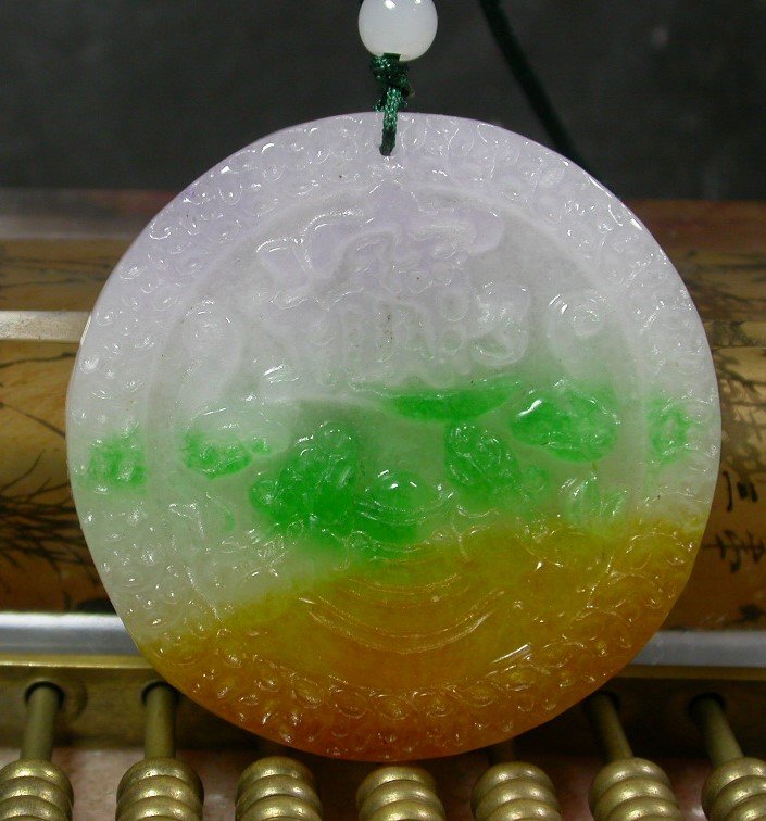 CHINESE Green Yellow Red Lavender JADE PENDANT Dragon: Pi Xiu Ruyi Yuan Bao Coin * Zhao Cai jin Bao, 49 mm X 49 mm X 6 mm , Heat enhanced for color AJ2W8