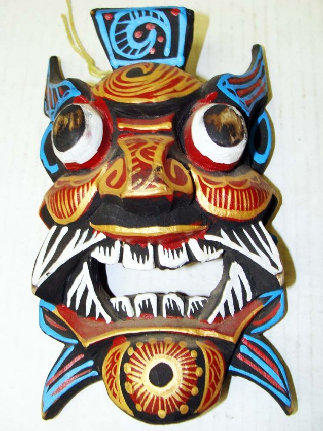 Nepal Chinese Wood Ceremonial Mask Wall Hanging: From the Lee Beverly Hills Estate, Dimensions: 8" by 6.25"