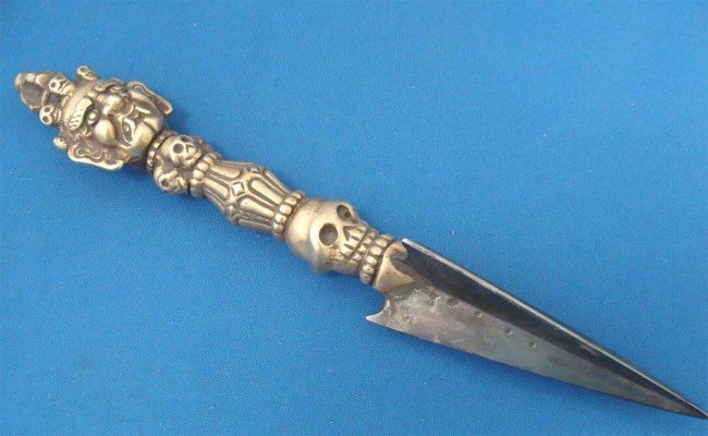 Antique Tibetan Nepal Ceremonial Bronze Phurba Dagger: Dimensions 10" long KPA24W7