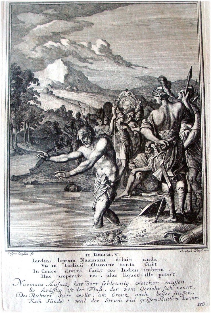 Christoph Weigel after Luyken 1712 Copper Plate Bible E: Unframed copper plate engraving, Bible Scenes by Johann Christoph Weigel (German 1654-1725) - plate: 12.5''H x 8.5''W, sight: 17''H x 12''W,. Condition: some foxing from a fragment of : Weigel, Christ