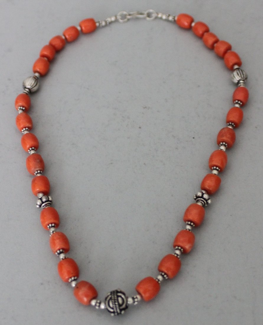 Nepal Beeswax Beads & Silver Beaded Necklace: K10W6 dimensions: 19" long