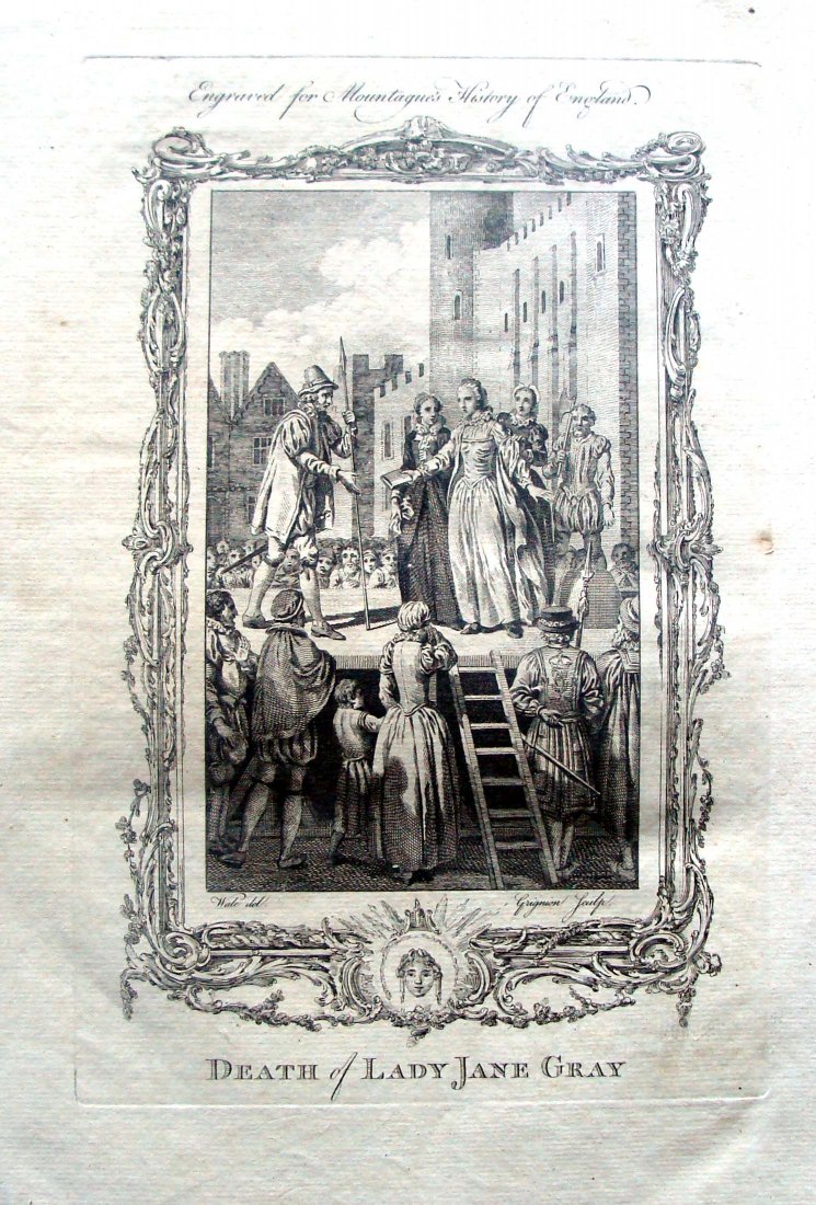 Death of Lady Jane Gray engraving 1764 Mortimers Histor: Dimensions 9" by 14", B30-102