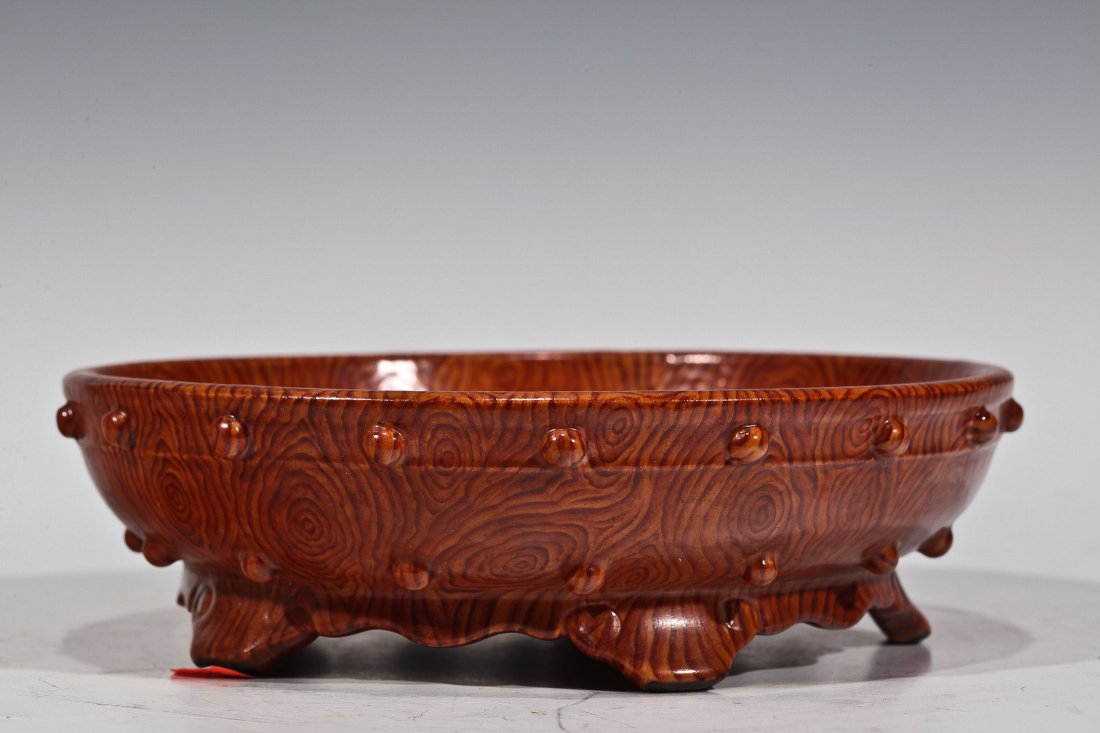 CHINESE ANTIQUE WOOD GLAZE WASHER: IN DRUM SHAPE SIX CHARACTER MARKED GREAT QING QIAN LONG PRODUCTION. 7.25 DIA 2"H DB143