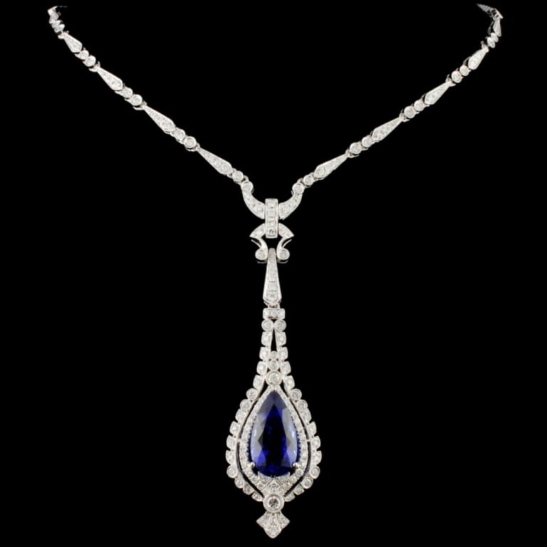 18K Gold Necklace 8.91ct Tanzanite & 2.74ctw Diam (1 of 4)