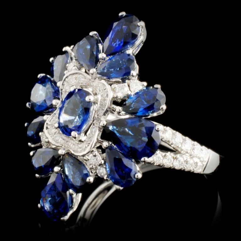 18K Gold Sapphire 4.95ct & Diamond Ring 0.34ct (1 of 4)