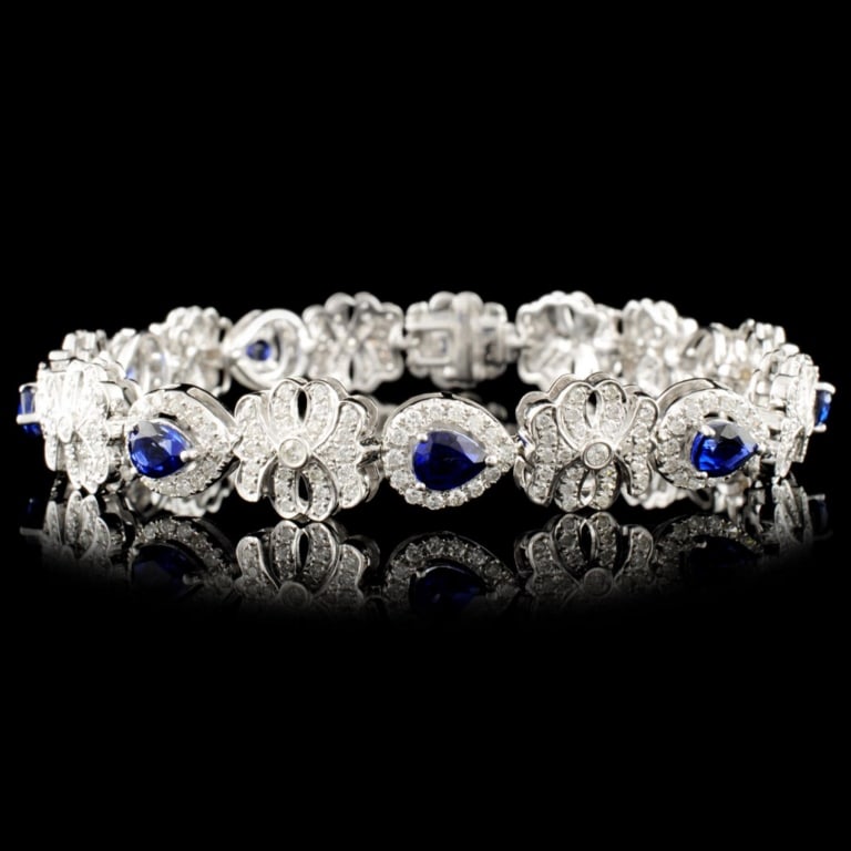 14K Gold 3.34ct Sapphire & 2.11ctw Diamond Bracele (1 of 4)