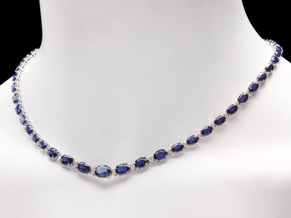 14k Gold Necklace with 30.00ct Sapphire & 1.00ct Diam (1 of 4)