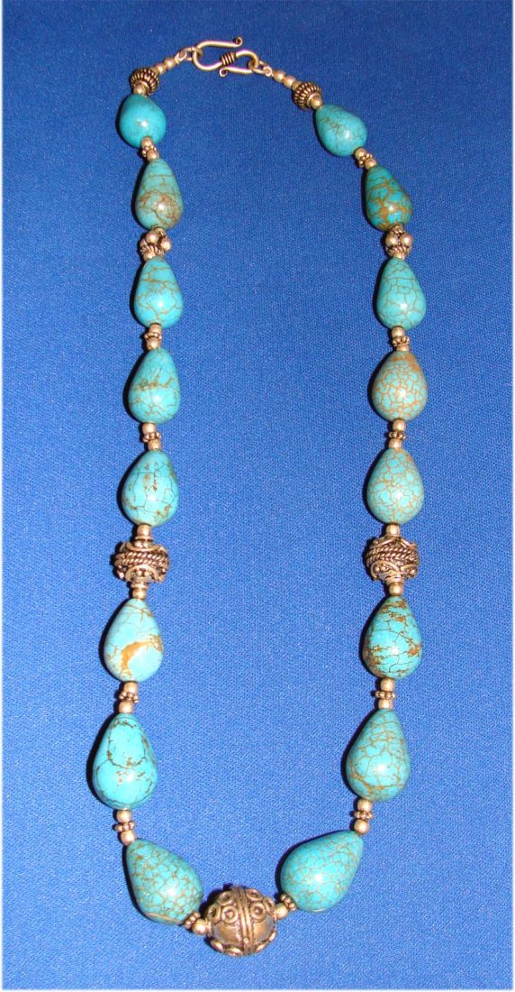 Nepal Turquoise & Silver Beaded Necklace: K10W2 dimensions: 17" long