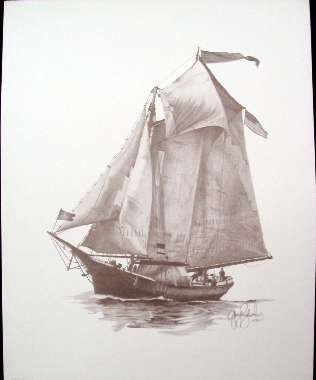 Sail Boat Lithograph Signed and Dated 1970: Signed (see detail photo) Dimensions 16" by 20" P3037