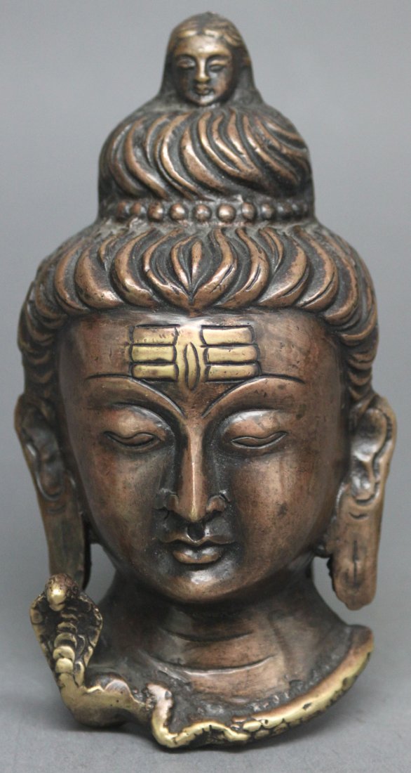 Nepal Bronze Buddah Wall Mask: 6.5" by 3.25", AF168 K18W0