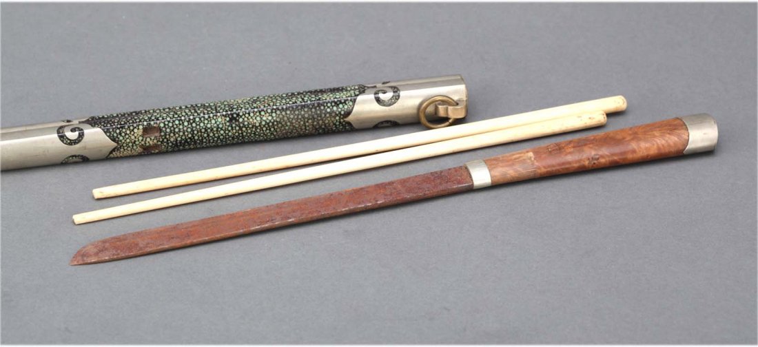 Antique Chinese Mongolian Knife Set & Chopsticks