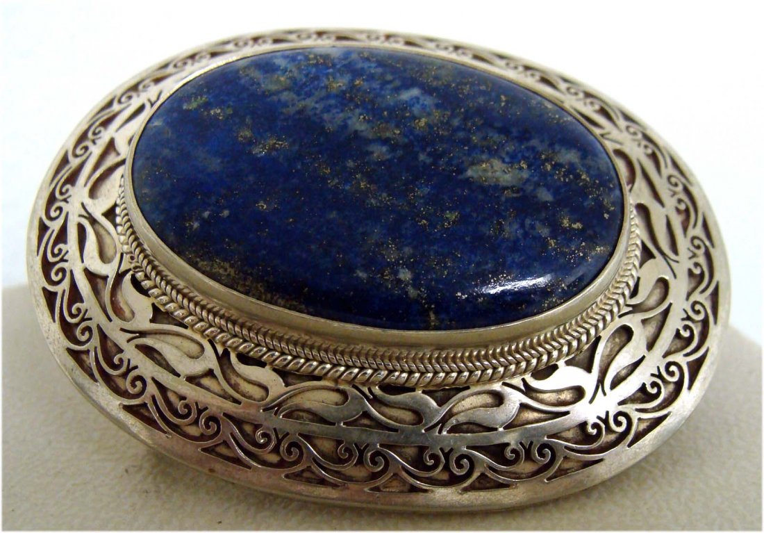 Nepal Lapis & Filigree Sterling Silver Belt Buckle: dimensions: 2.5" by 2" K2W72