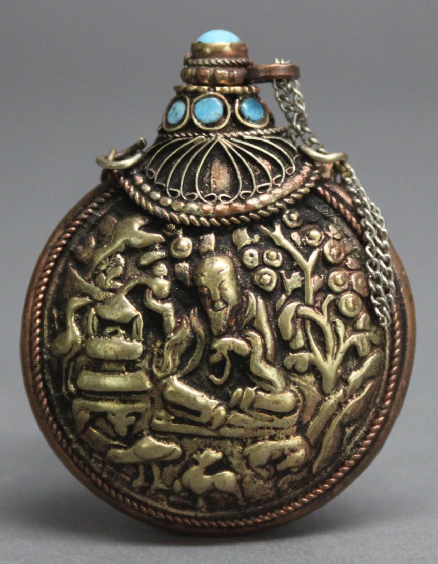 Nepal Silver Snuff Bottle Turquoise Insets: Dimensions: 2.75" H, AF223