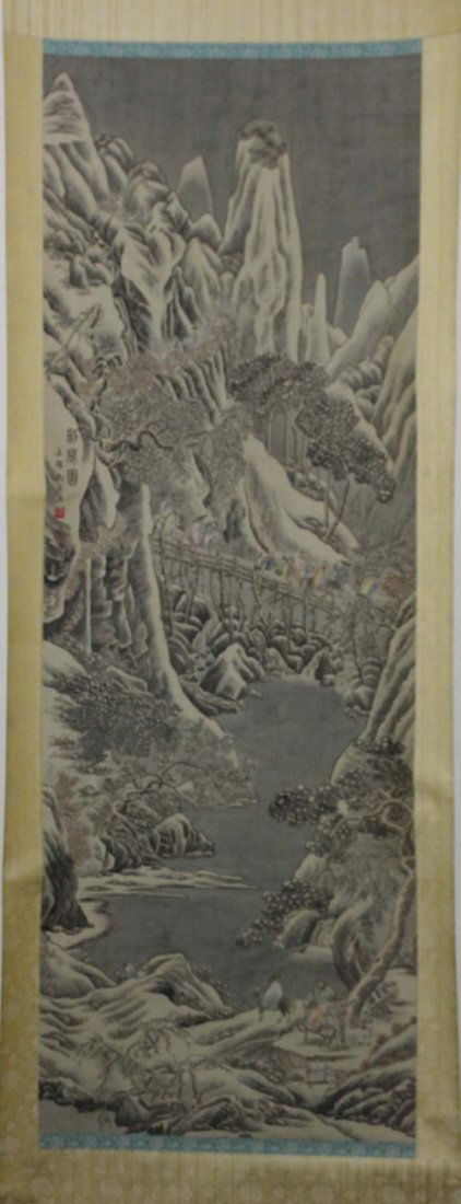 Chou Ying scroll painting Mountain Landscape: 55" x 19.25", TX48, K13W51