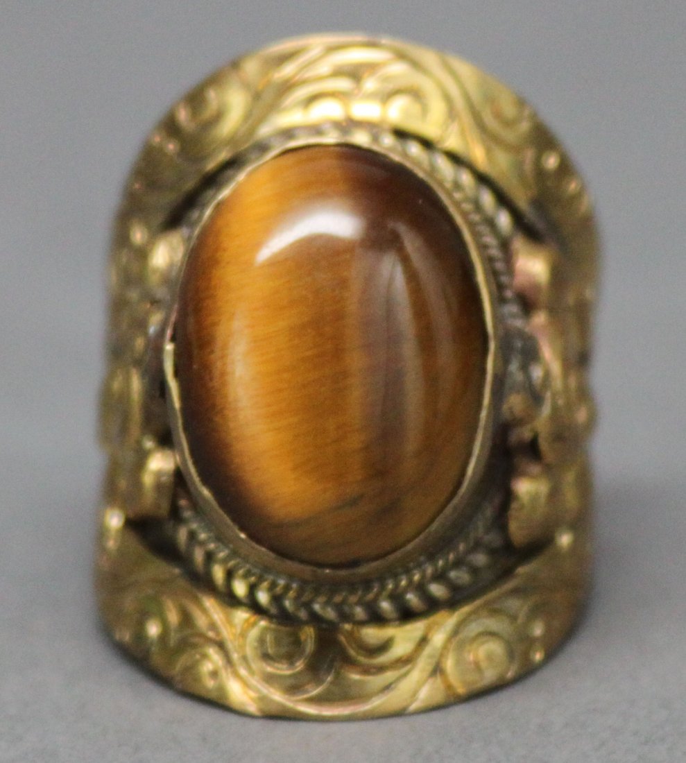 Tibetan Nepal Yellow Quartz Cabachon Silver Ring: Ring Size 11, AF179, K4W4