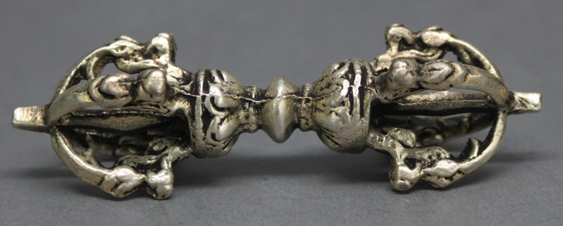 Nepal Nickel Silver Ceremonial Bajra or Dorje: Dimensions: 4.25" L, AF227