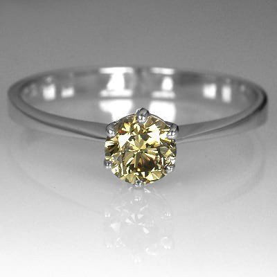 44ct Untreated Natural Champagne Brown Diamond Ring: 14K Gold Solitaire Ring size 7 1/2, Natural Untreated Diamond 0.44 ct tw LGK88W5 Round, Brilliant / 4.7 mm Champagne / VS-SI Origin India