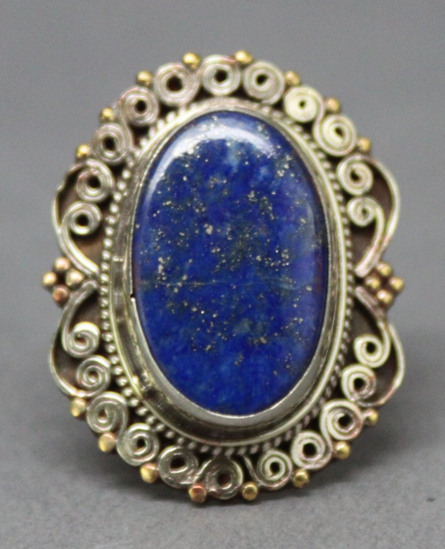 Tibetan Nepal Handcrafted Lapis & Silver Ring: Ring Size 7, AF180, K4W4