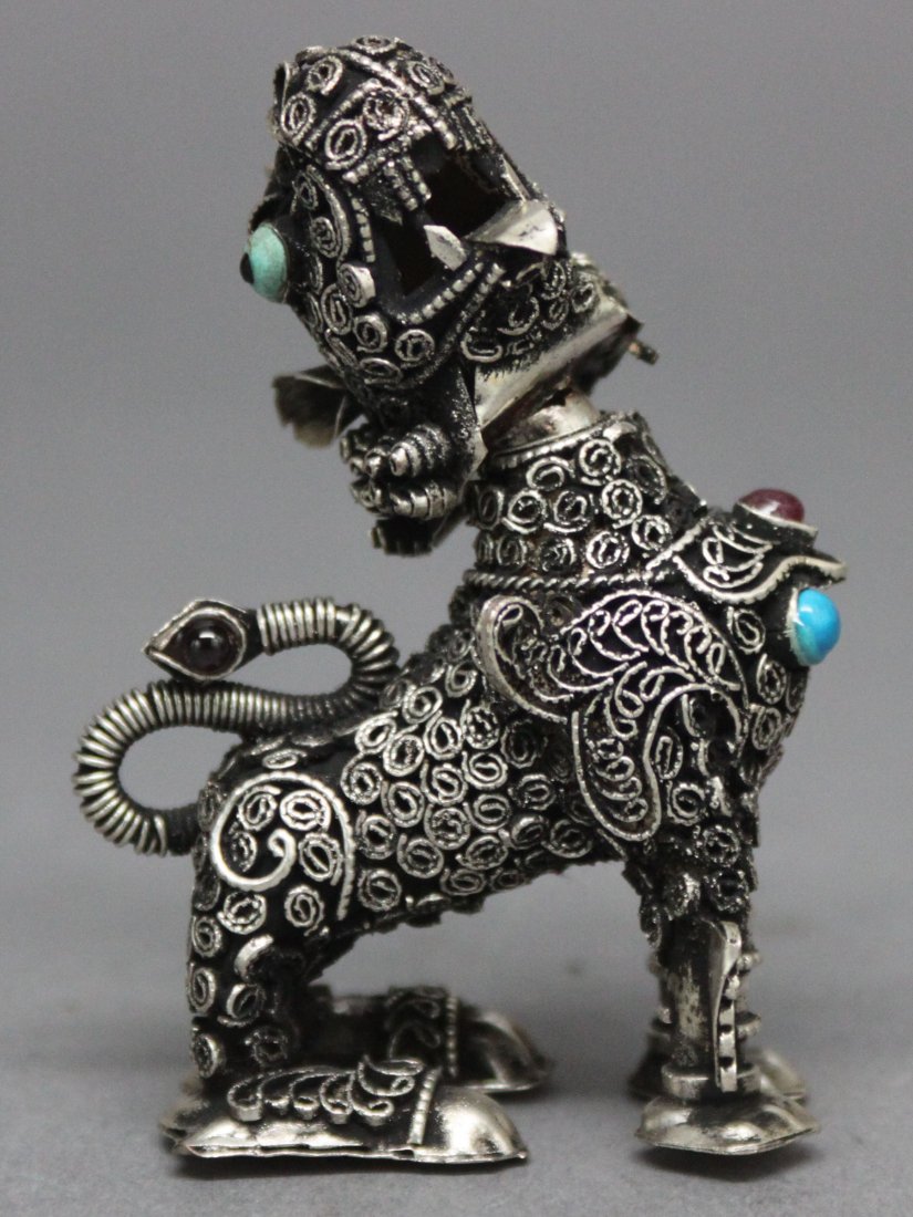 Nepal Handcraft Filigree Foo Dog Snuff Bottle: 3" tall, AF172, K7W4