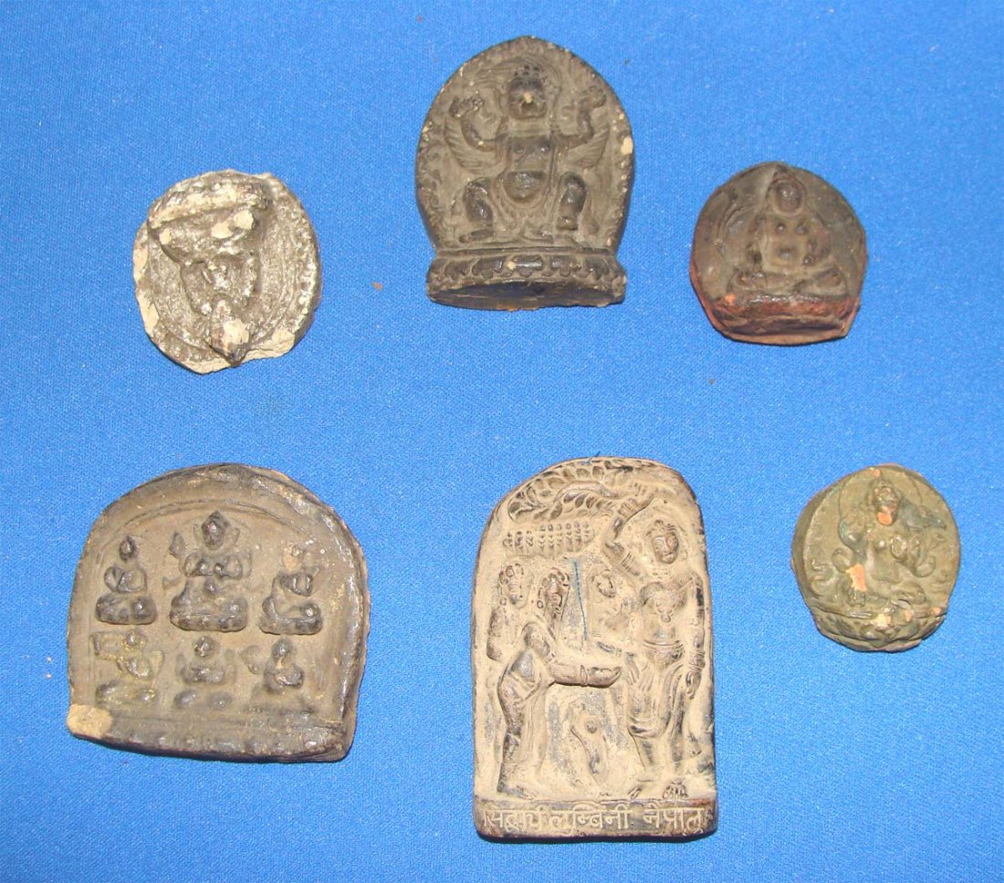 Lot 6 Antique Nepal Ceramic Diety Figural Medallions: Dimensions 1 1/2" to 3" Diameter KP5W18