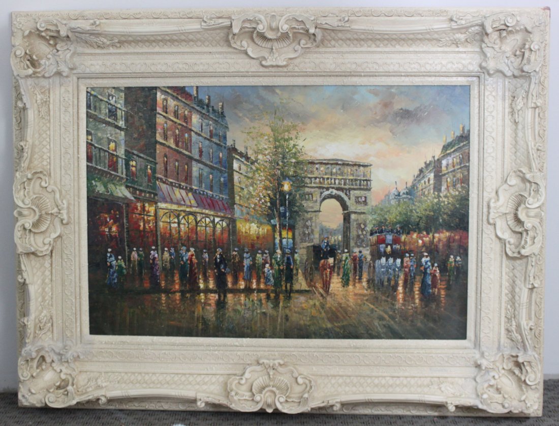 Oil painting of Charles de Gaulle Street in Paris: 37.75" H x 49.75" W, JB182, K5W85