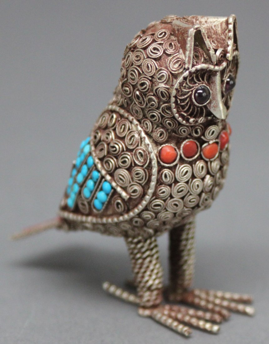 Nepal Filigree Owl Turquoise & Coral Accents: Dimensions:2.5" H, AF163