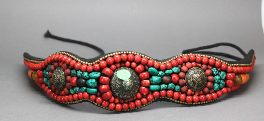Nepal Handcraft Belt Turquoise Coral & lapis: Length 25 1/2", AF143 K3W74