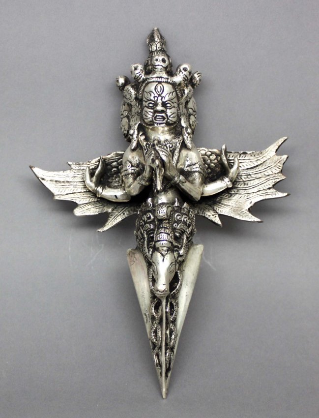 Nepal Silver Phurba Sacred Dagger: Dims: 10 1/2" Long by 8" wide, AF144 K3W01
