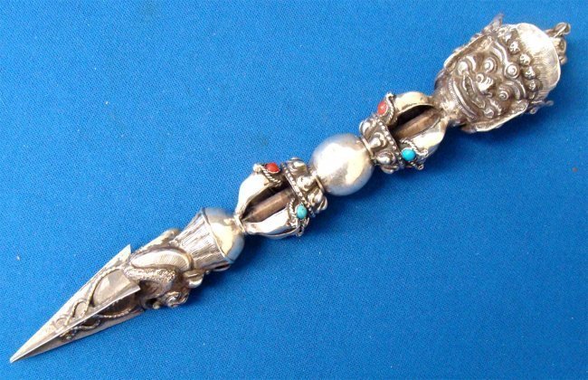 Nepal Phurba Etched Carved Sterling Silver: Dimensions 7.2" by 1" TAK8W26