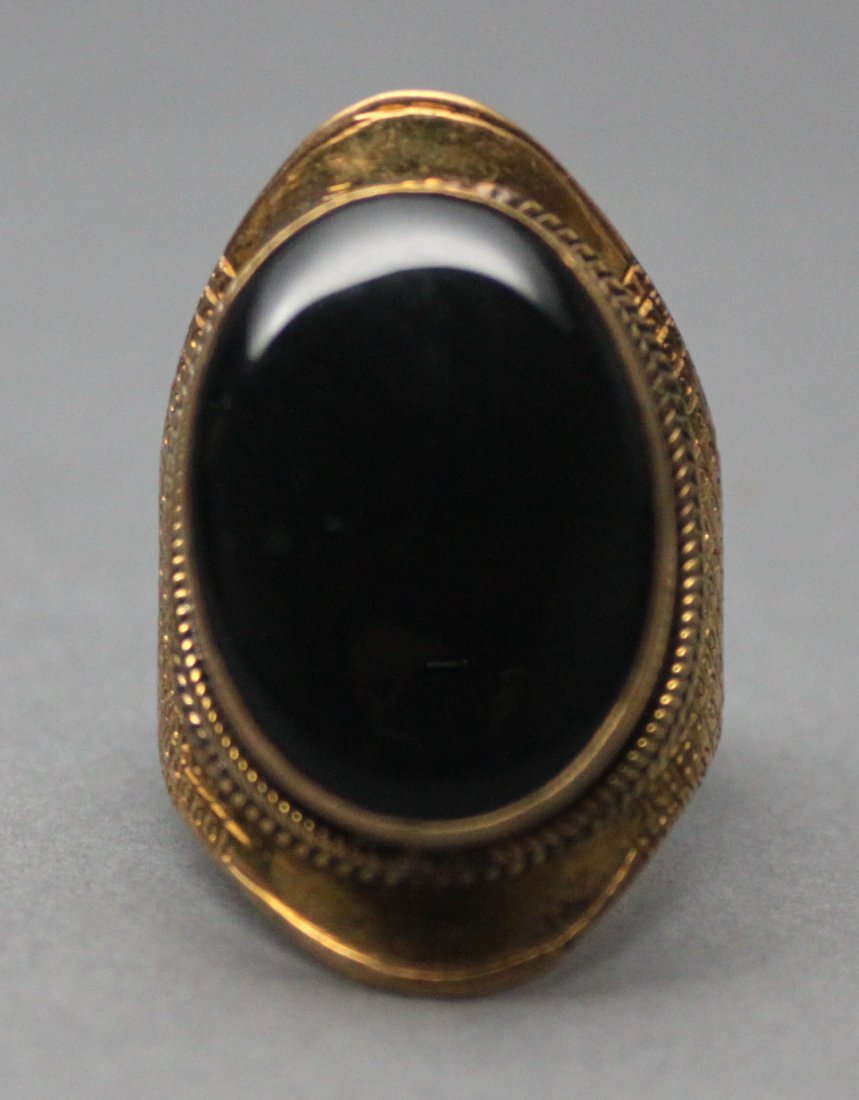 Tibetan Nepal Silver Ring Black Cabachon: Size 12.75