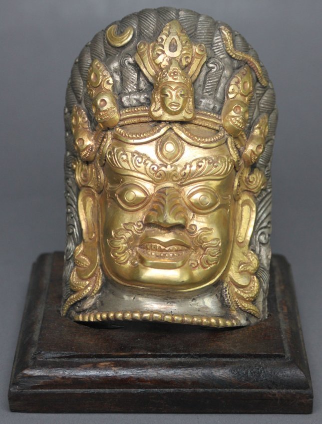 Nepal Bharavia Bronze Mask Gold Plated: Dimensions:6" H, AF164