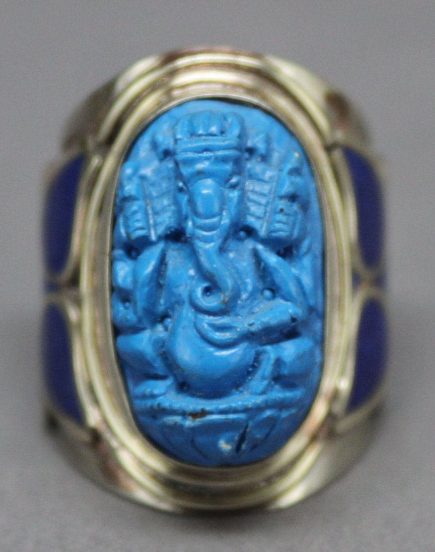 Nepal Tibet Ring Carved Ganeesh Figure: With an inserted Vishna sculpture, Strap 40" long K1W05 Diameter 10.5”, AF196